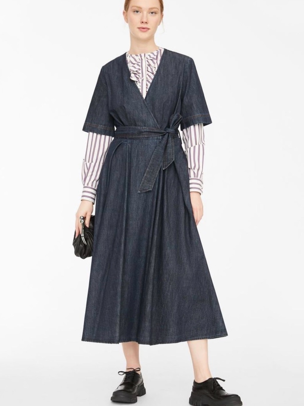 Denim Maxmara Wrap Midi Dress with Tie Waist - size 6